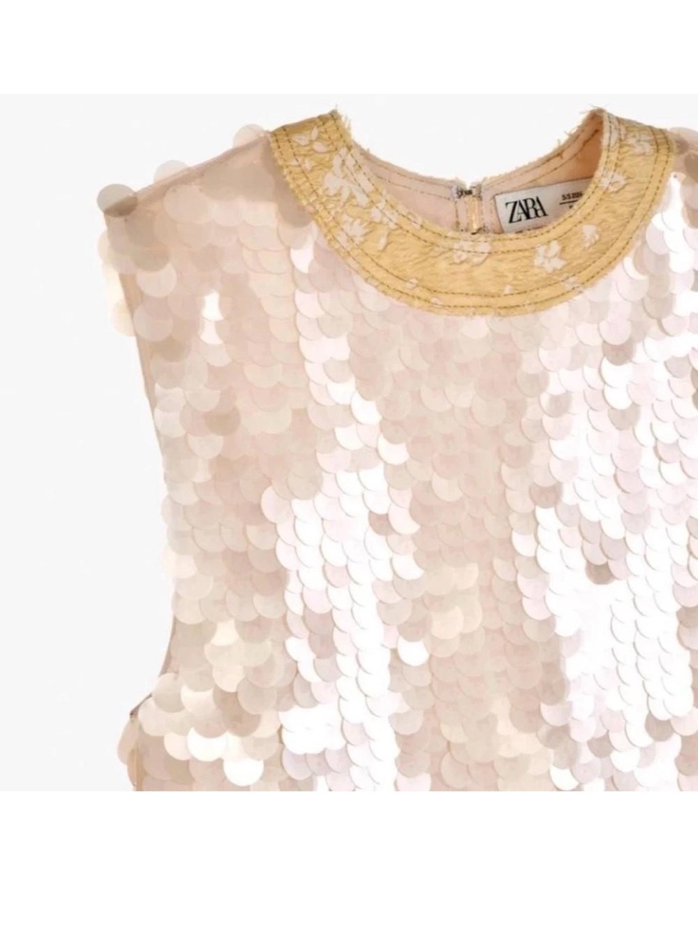 Zara Sleeveless Limited Edition Oyster-Cream  / gold Silk Sequin Top size XL - Picture 3 of 4